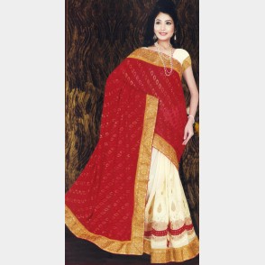 Cute’s Silk Georgette party Sharee with all over Rhine stone and golden metallic embroidery